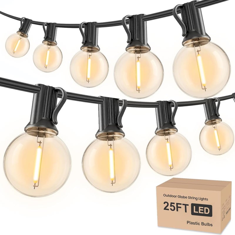 RTTY Outdoor String Lights 25ft, G40 Led Patio Globe Lights with 13pcs Plastic Bulbs, Shatterproof Waterproof Connectable Hanging for Porch Cafe Bistro Backyard Gazebo Balcony Deck Party - Image 1